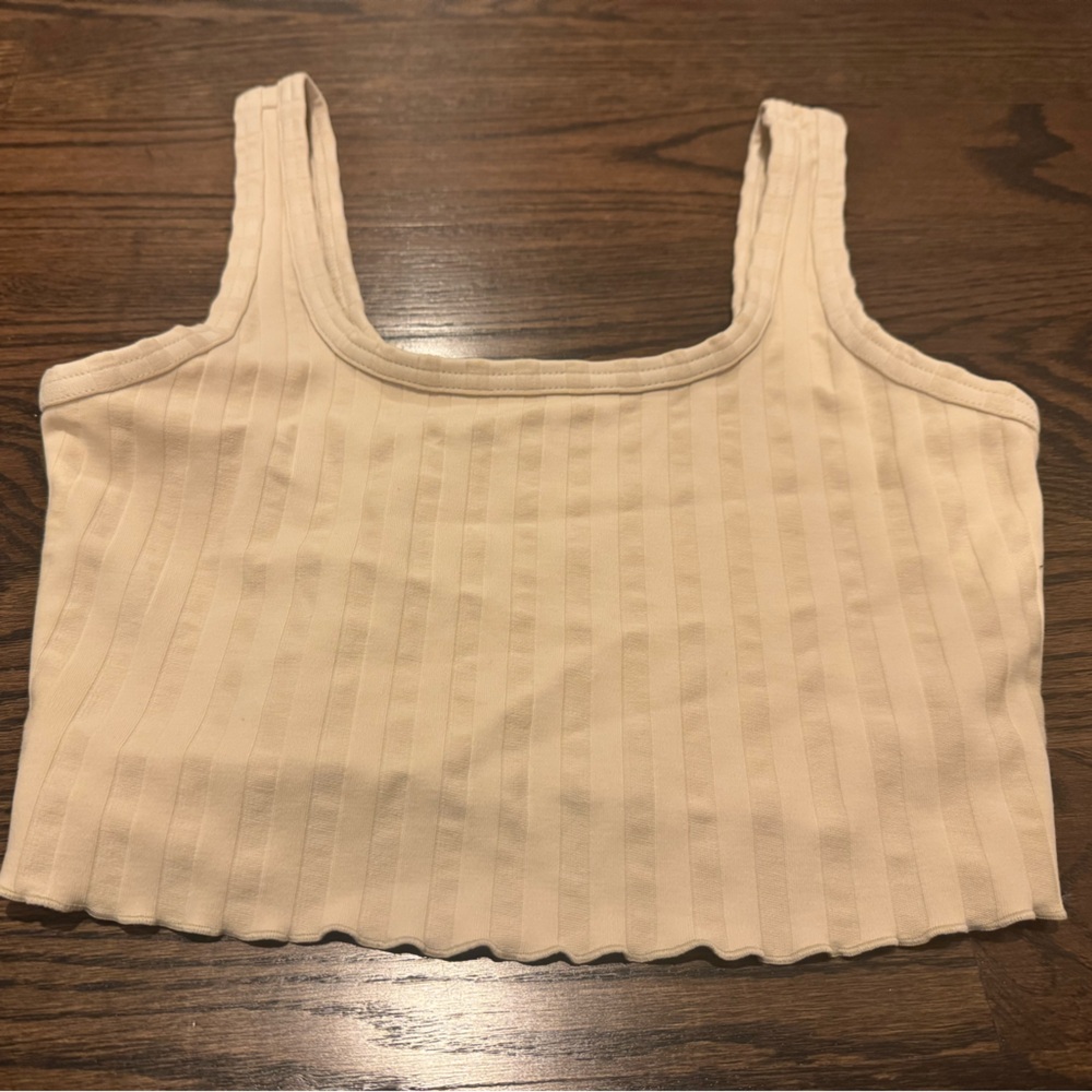 Aerie Cream Ribbed Cropped Tank Top